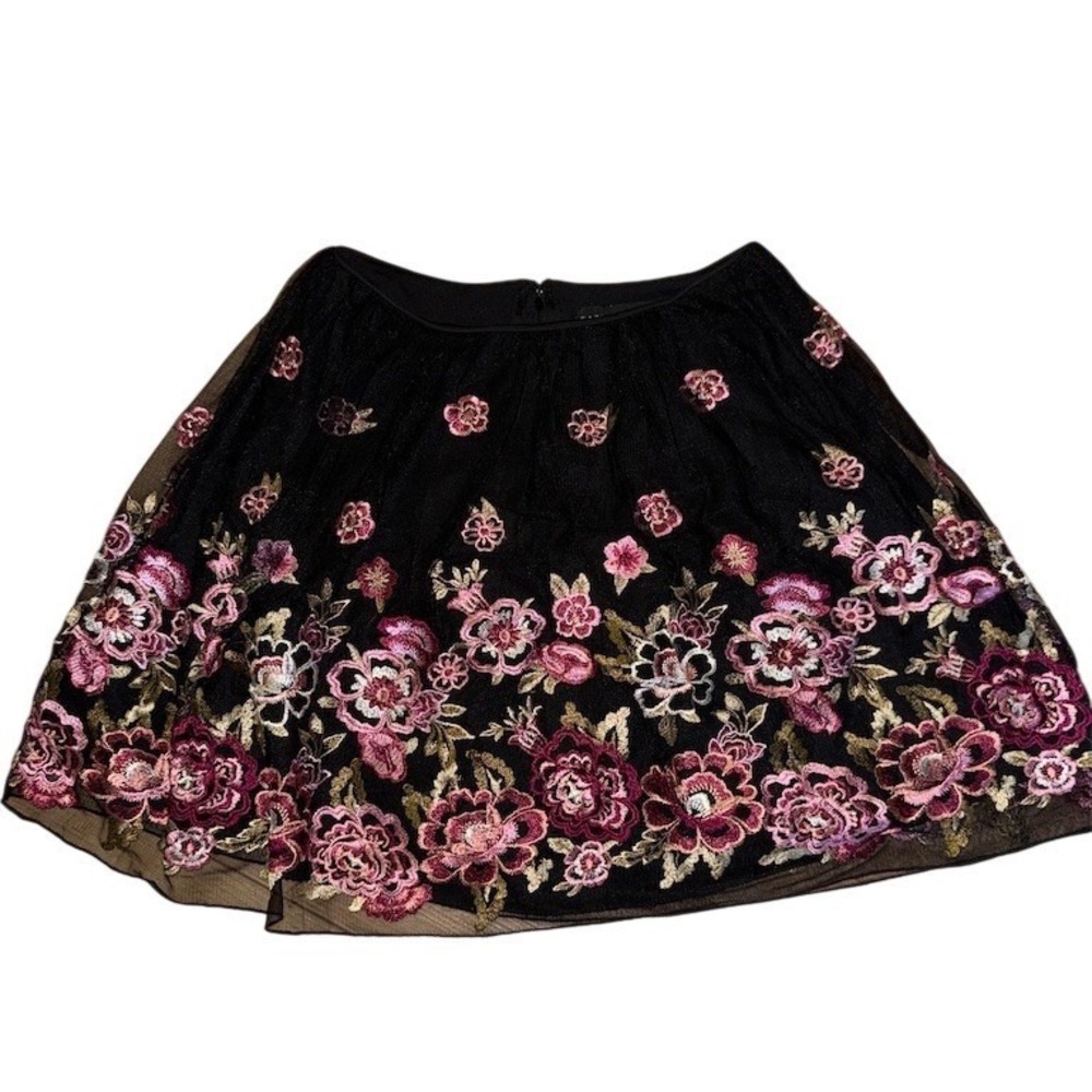 City Studio Skirt Juniors Size S Black Skater Short Mesh Floral embroidery fairy